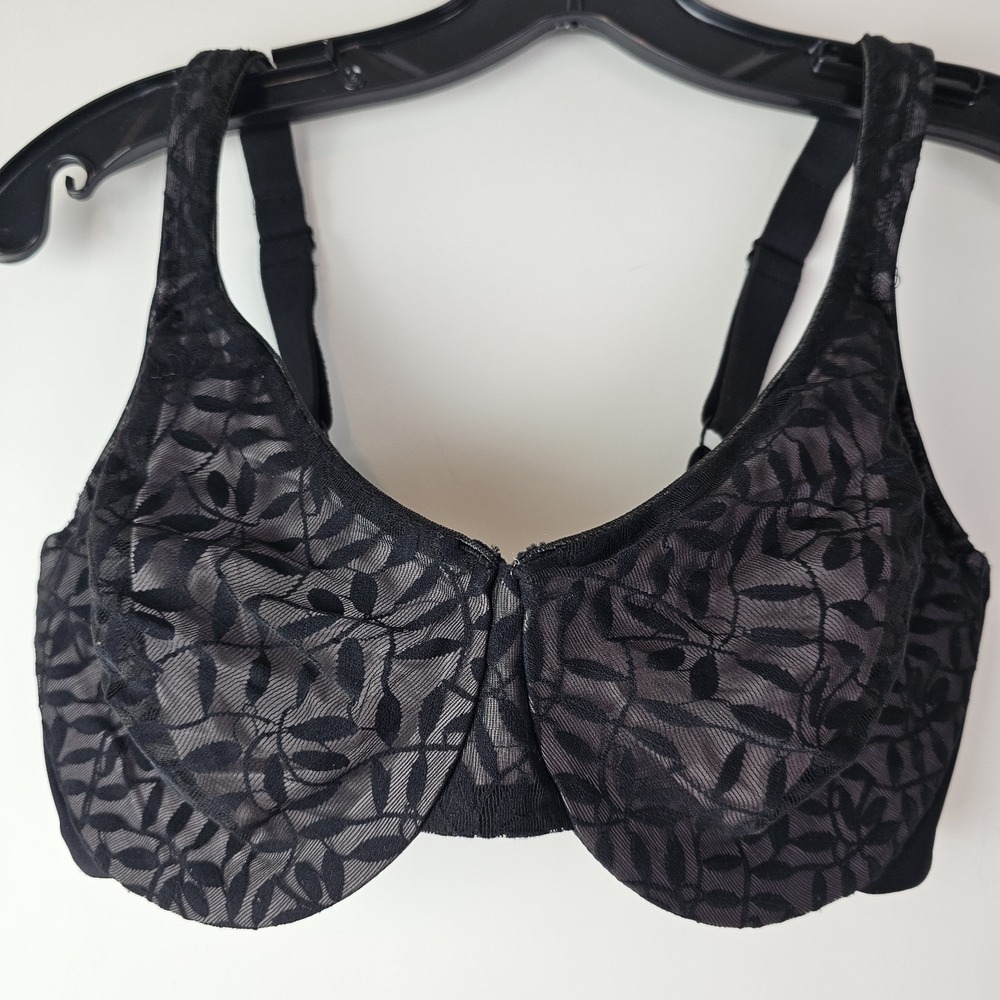 Olga Womens 38DD Bra Black Lace Sheer Minimizer Underwire Support